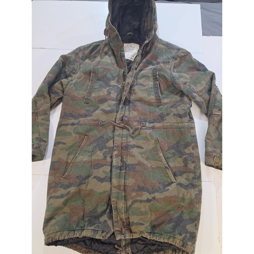 Smoke Rise Woodland Camo Military M-51 Style Long Parka Jacket Hooded Mens M